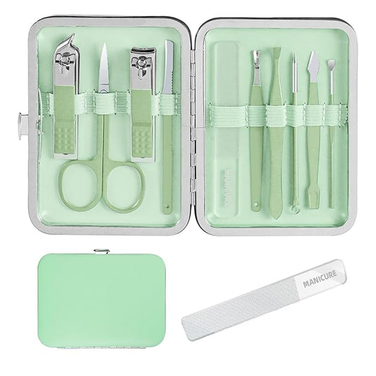 10 in 1 Manicure kit Personal Care Men's Accessories, Professional Nail Kit Pedicure Kit, toe nail clippers for Men and Beauty Tools Portable Set, Travel deluxe Beauty Tools Convenience Set(Green)