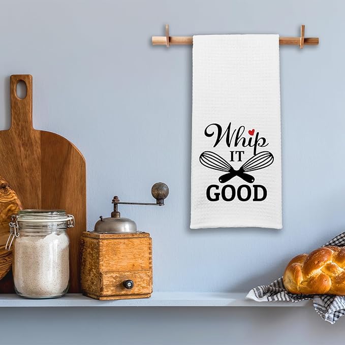 Funny Kitchen Dish Towels Gift Whip It Good Humorous Hand Towels for Kitchen Decor Flour Sack Towels Sweet Housewarming Gifts Funny Decorative Dishcloths Birthday Gifts for Mom Dad Friend
