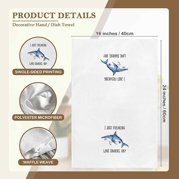 I Just Freaking Love Sharks Kitchen Towels Decorative Gifts for Shark Lovers 16x24, Shark Dish Towel Cloths Dishcloths Tea Towel, Shark Bathroom Kitchen Hand Towel Decor