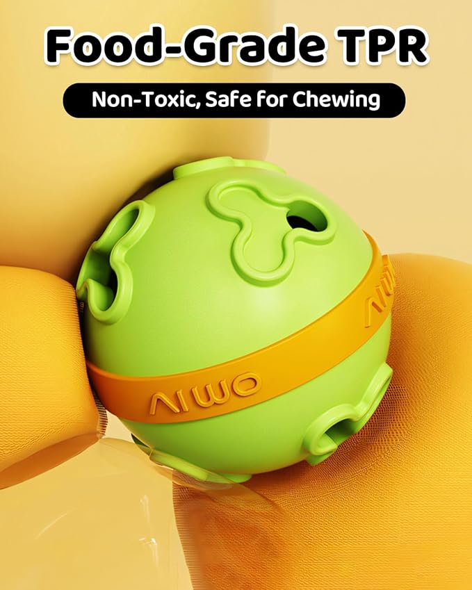Interactive Dog Treat Dispenser Clover Ball Bite Resistant TPR Puzzle Feeder for All Dog Size Fun Bounce Fetch Toy with Dual Holes, Washable Pet Enrichment Chew Toy for Boredom Relief & Slow Green
