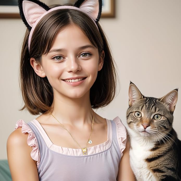 Gifts for Girls Necklace, Cat Heart Pendant Necklace for Jewelry Initial Necklace for Girl Birthday Christmas Gifts