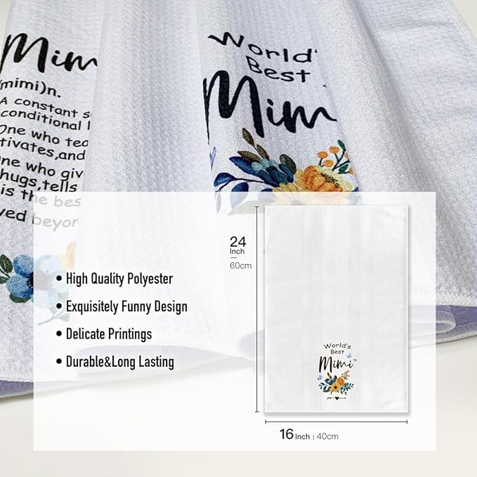 Funny Kitchen Towels,Dish Cloths Hand Rags For Mimi,16*24 Microfiber Bar Towel,Hilarious Absorbent Tea Dishcloth,Grandmother Grandma Gifts On Birthday, Christmas, Thanksgiving, Mother'S Day