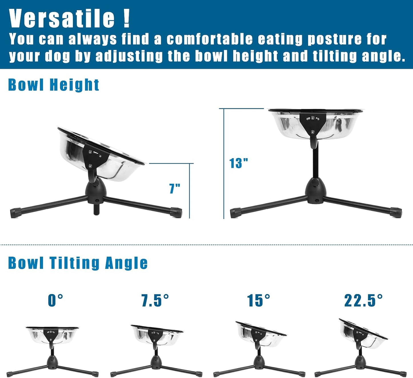 Elevated Dog Bowl with Adjustable Metal Stand,Large Size for Dogs Between 60 and 100 lbs, 0.8 Gal 3 Liter Stainless Steel Dog Food Bowl Water Bowl Height Adjustable Non-Slip Raised Dog Bowl Set