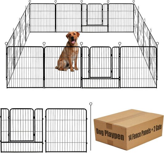 Dog Playpen,24 32 40 48 in(H) Pet Fence Outdoor for Rv Camping,Garden Fence Medium Animal Barrie for Yard,11Ft(L)-56Ft(L) Black Metal Temporary Fencing