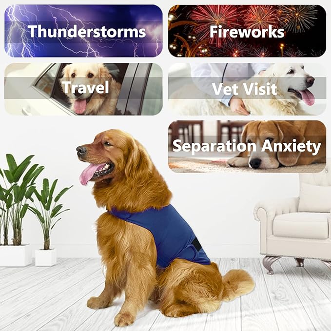 Dog Anxiety Jacket, Skin-Friendly Calming Shirt for Dogs- Dog Coat for Thunder, Firework and Separation - Keep Pet Calm Without Medicine & Training, Anti Anxiety Vest for Dogs (Dark Blue, XXL)