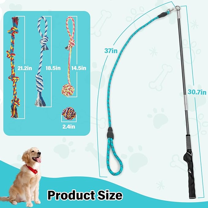 Flirt Pole for Dogs with 4 Rope Chew Toys, Dog Flirt Pole with Carry Bag for Outdoor Training and Exercise, Detachable Teaser Wand for Small, Medium Dogs