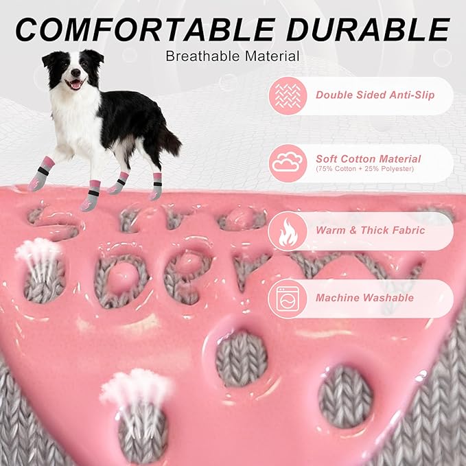 BEAUTYZOO Anti-Slip Dog Socks,Dog Shoes for Hot/Cold Pavement,Paw Protectors with Grips 3 Pairs for Puppy Small Medium Large Senior Old Dogs,Dog Socks to Prevent Licking and Hardwood Floor Protection