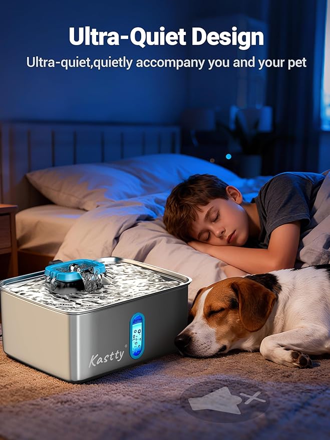 Kastty 4 Gal Large Dog Water Fountain,15L Stainless Steel Dog Water Bowl Dispenser with Water Level Window and LED Light,Ultra Quiet Automatic Pet Water Fountain Easy Cleaning(FS78,Blue)