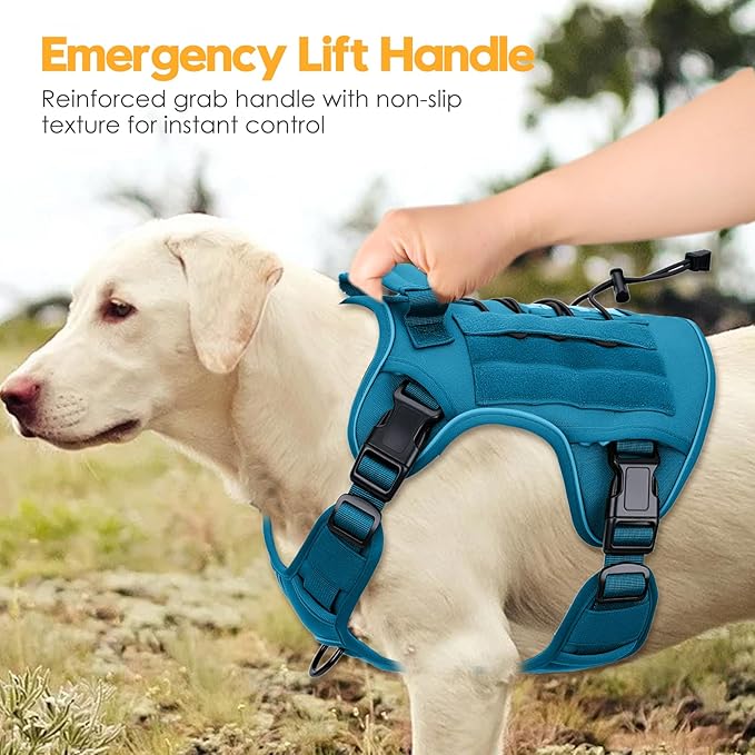 Heavy-Duty Tactical Dog Harness for Large Dogs, No Pull Adjustable Reflective Pet Vest with Molle System, K9 Military-Grade Control for Service Training, Outdoor & 10+ Breeds, Blue, XX-Large