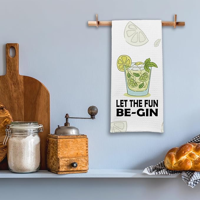 Funny Kitchen Dish Towel 'Let The Fun Be-Gin' Soft Dish Towels Funny Sayings Towels for Kitchen Decor Sweet Housewarming Gifts Novelty Birthday Gifts for Women Men Host Hostess Chef Friend