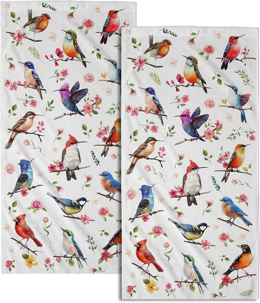 Giwawa Birds Floral Hand Towels Set of 2 Hummingbird Bluejay Decorative Fingertip Towels Soft Quick Dry Absorbent Bathroom Room Kitchen Gym Decor