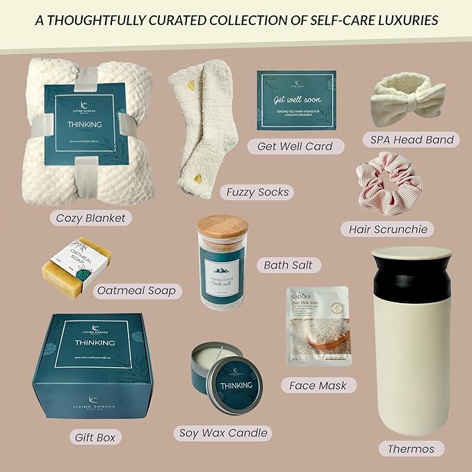Valentine’s Day Gifts for Her – 11-Piece Women’s Self Care Spa Gift Basket with Blanket, Bath Salts & Oatmeal Soap, Romantic Get Well & Inspirational Gift for Girlfriend, Wife, Mom
