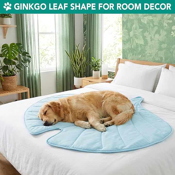 PetAmi Dog Cooling Mat, Ginkgo Leaf Shape, Reversible Cooling Nylon Blanket Soft Fleece Pet Pad for Dogs Cats, Summer All Season Use Q-Max>0.3, Large 55x59 in, Light Blue