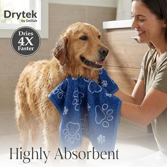 Delilah Home Drytek Dog Towel, Faster Drying, Ultra Absorbent & Odor-Resistant Dog Drying Towel Made from Recycled Bottles, Bath, Beach & Travel Towel (Blue) Large 30x54