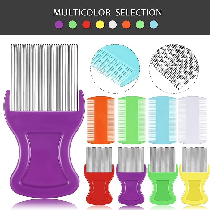 Maitys 8 Pieces Flea Lice Combs Double Sided Lice Cats Dogs and Nit Removal Hair Grooming Plastic and Metal Comb, Head Hair Comb for Pets and Humans(3.5 x 2 Inches, 3.54 x 1.57 Inches,Classic)