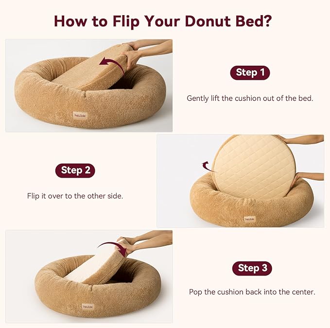 Self-Warming Calming Donut Dog Bed for Medium Dogs – Orthopedic Memory Foam Round Dog Bed, Anxiety Relief & Joint Support, Waterproof Liner, Washable Removable Cover, Non-Slip Bottom, Plush Bolster