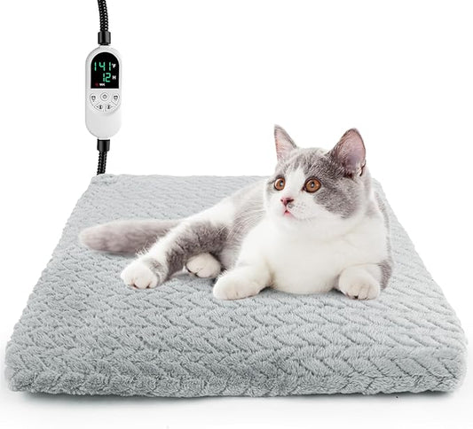 ENJOY PET Heated Cat Bed Indoor, 12 Level Temperature Dog Cat Heating Pad with Timer, Pet Heating Pad for Puppy Cats Dogs Electric Warming Pad, Chew Resistant Heated Pet Bed (18" x 18")
