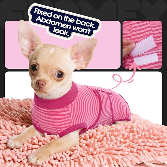 FUAMEY Recovery Suit for Dogs After Surgery,Soft Breathable Dog Bodysuit E-Collar & Cone Alternative Surgical Suit,Male Female Dog Neuter Spay Suits Anti Licking Wounds Onesie Rose Stripes M