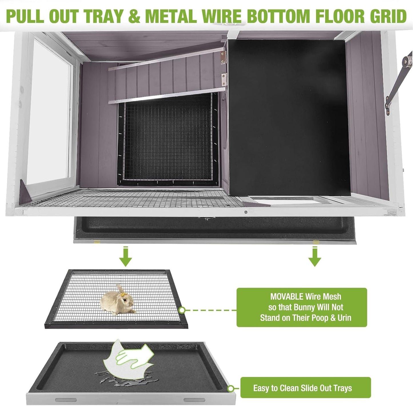 GUTINNEEN Rabbit Hutch Indoor Guinea Pig Cage Bunny House 36.6" Upgraded with Anti Chewing Edges, Cool Zinc Sheet, Leakproof PVC Layer, Wire Floor, Detachable Legs (Grey)