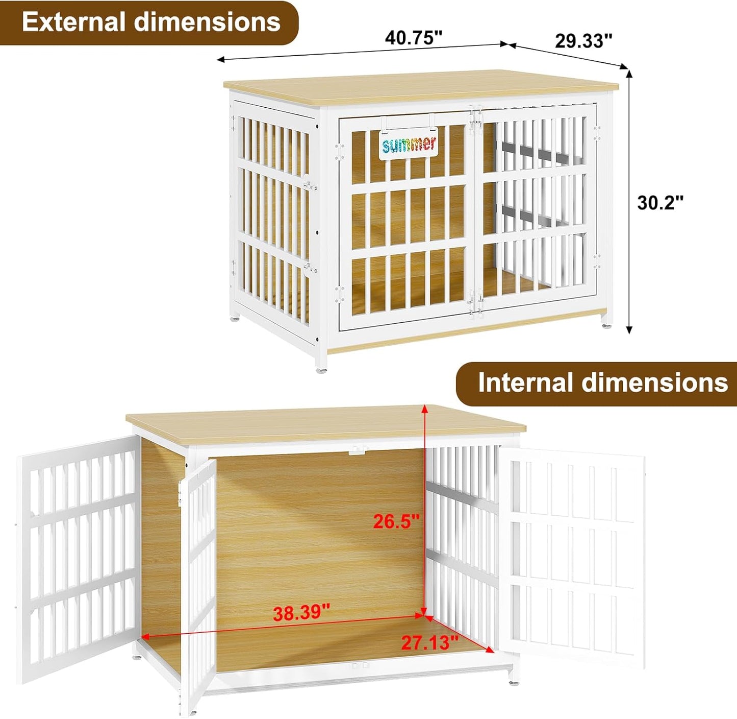 EasyCom Heavy Duty Dog Kennel Indoor with Name Tag, 41" Dog Crate Furniture for Medium Dogs, Double-Doors Sturdy Metal Dog Cage for Anxiety Dog, Decorate House as TV Stand, End Table, Bedside Table