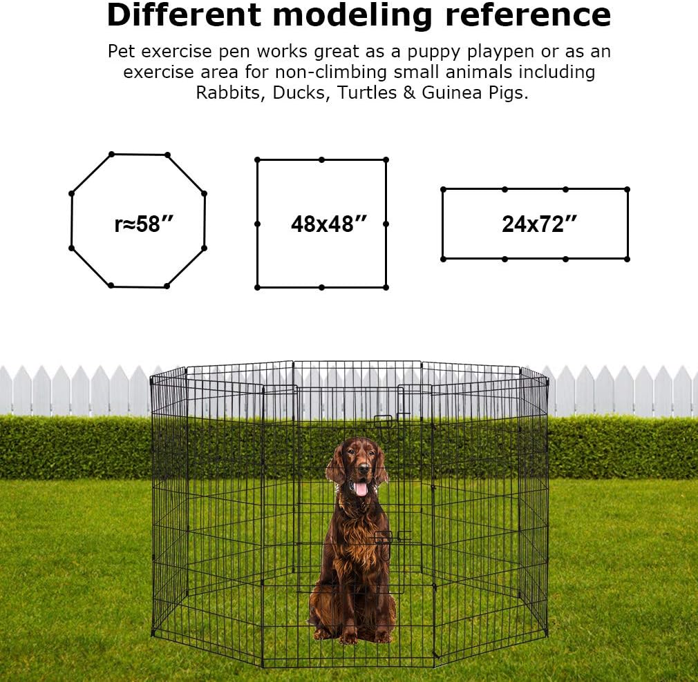 8-Panel Tall Dog Playpen Crate Fence Pet Kennel Play Pen Exercise Cage, 42-Inch, Black