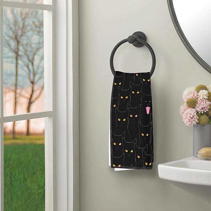 Funny Cat Hand Towels Set of 2,Black Cats Bath Hand Towels for Bathroom Decorative Soft Absorbent Dish Towels for Kitchen Bathroom Gym Hotel Spa Sport 16x24 Inches