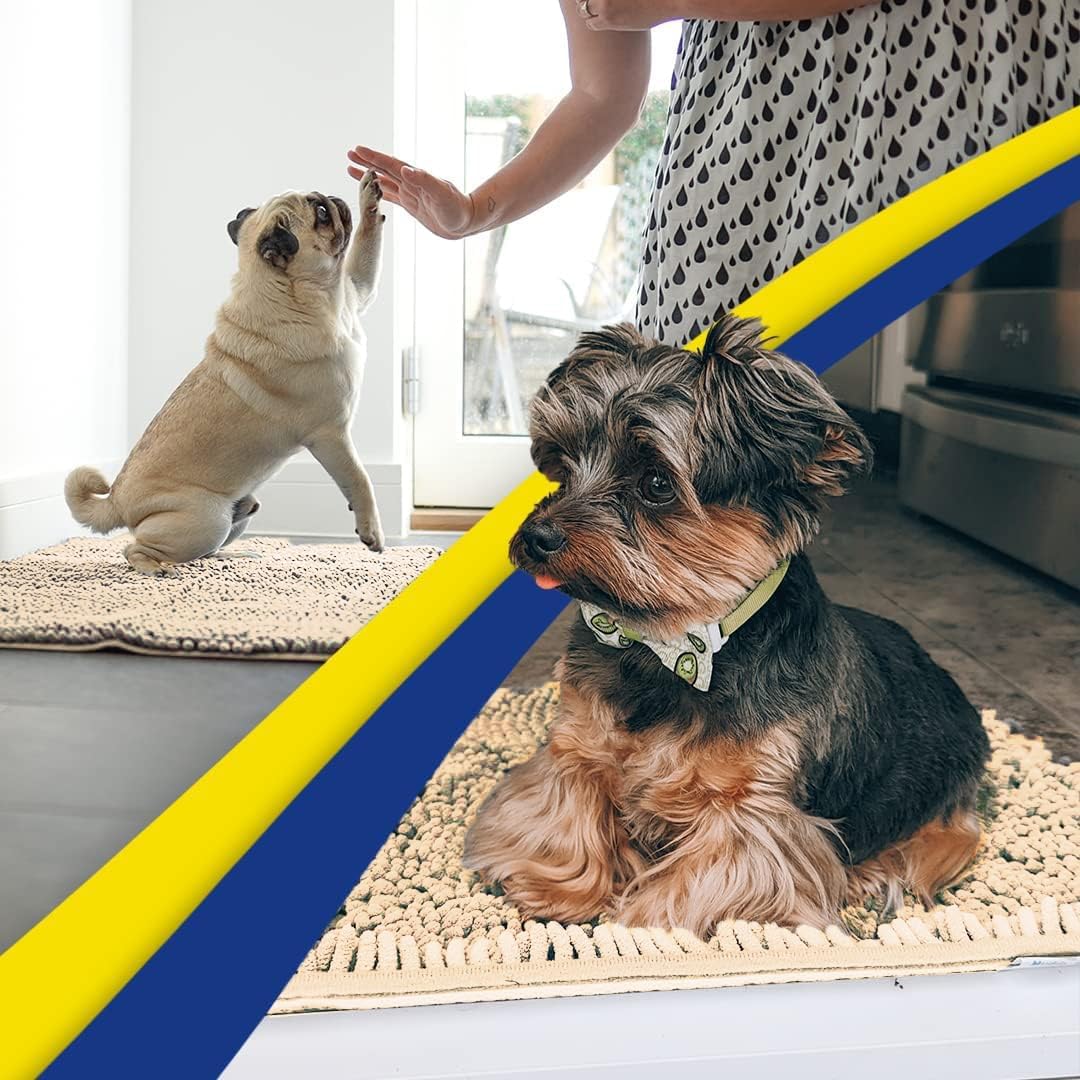 Muddy Mat® AS-SEEN-ON-TV Highly Absorbent Microfiber Door Mat and Pet Rug, Non Slip Thick Washable Area and Bath Mat Soft Chenille for Kitchen Bathroom Bedroom Indoor and Outdoor - Beige 3ft x 8ft