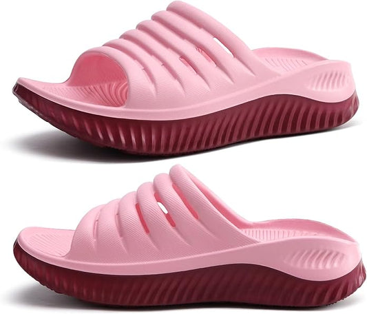 KuaiLu Womens Recovery Sandals With Comfortable Plantar Fasciitis Support,Ladies Orthotic Open Toe Sport Slides Thick Cushion Reduces Stress on Feet,Joints & Back Post-Exercise