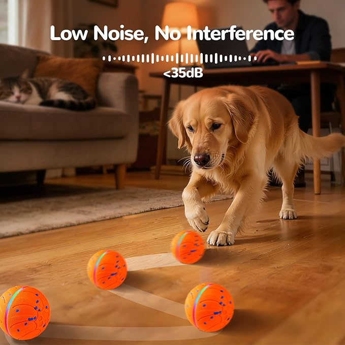 Smart Interactive Dog Toys - ETPU New Material Automatic Moving Dog Ball, Motion Activated Rolling & Rotating Bouncy Toy for Medium & Large Dogs’ Enrichment & Stimulation-Orange