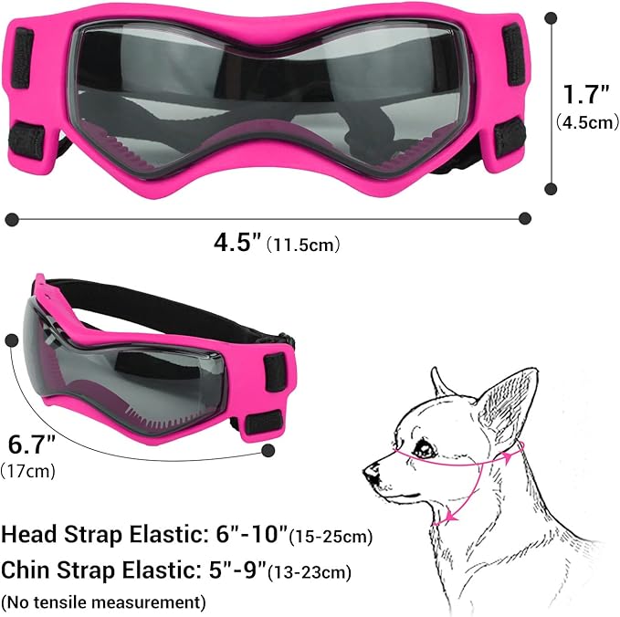 Dog Goggles Dog Sunglasses for Small Breed UV Protection Windproof with Adjustable Head Straps Chin Straps for Ride Car/Hiking Travel/On Beach-Pink