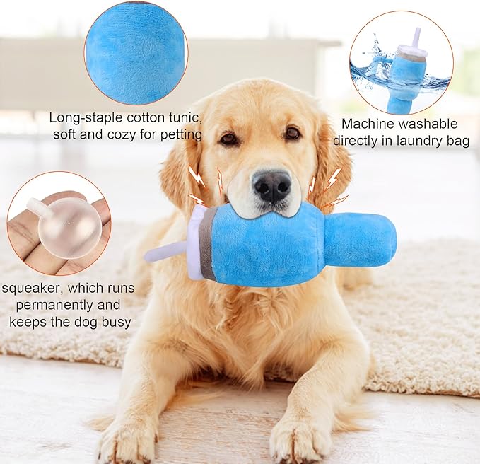 Mity Rain Funny Tumbler With Handle Cup Dog Toy - Cute Squeaky Interactive Fluff and Tuff for Small/Large/Medium Dogs (1 Blue)