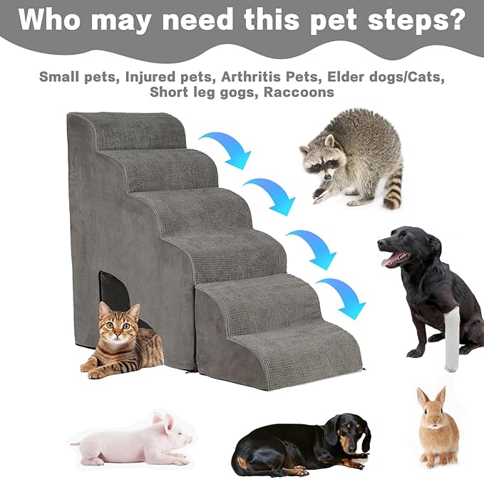 Dog Stairs for High Beds 25-30 inches Tall, 6-Step Dog Steps for High Bed for Doggies/Kitties, 30D Foam Pet Stairs Steps for Small Dogs, Dog Ramp/Ladder for Old Dogs/Cats, Grey