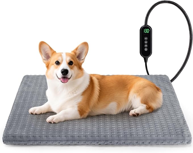Heated Cat Bed, Waterproof Heated Cat Dog Bed with Adjustable Temperature & Timer, Electric Pet Mat for Indoor Cats Dogs, Chew Resistant Steel Cord（Medium : 28"x20" Gray）