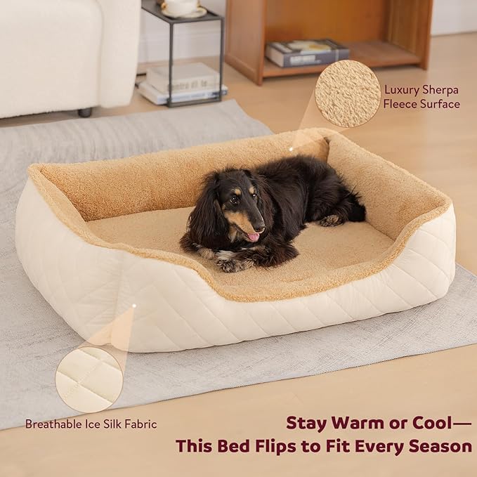 Self-Warming Orthopedic Dog Bed Medium Size Dogs - Memory Foam for Joint Pain & Arthritis, Comfort Pet Bed w/Washable Removable Cover & Waterproof Liner, Dog Couch w/Raised Bolster & Non-Slip Base