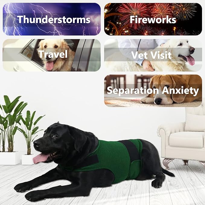 Dog Anxiety Jacket, Skin-Friendly Calming Shirt for Dogs- Dog Coat for Thunder, Fireworks and Separation - Keep Pet Calm Without Medicine & Training, Anti Anxiety Vest for Dogs (Dark Green, L)
