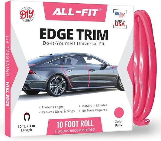 All-Fit Automotive Car Door Edge Protector – Universal DIY Edge Trim to Prevent Scratches & Dings – Flexible Adhesive Molding Trim for Cars, Trucks & SUVs (10 Ft - Pink)