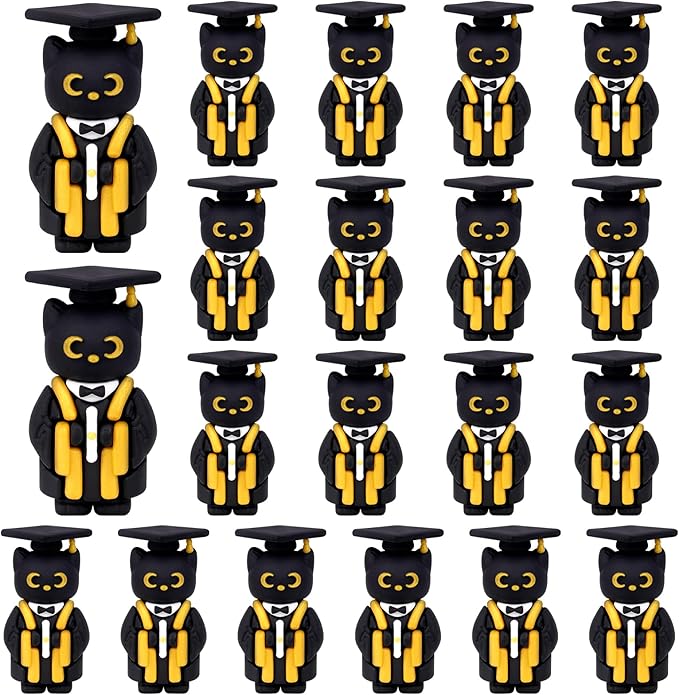 Graduation Cat Figures, 2025 Graduation Party Favors 20PCS Mini Resin Black Cat with Cap Grad Gift for Her Him