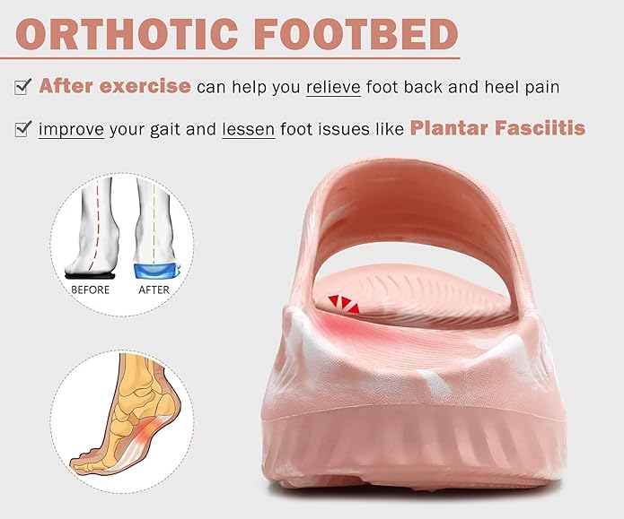 KuaiLu Womens Recovery Sandals With Comfortable Plantar Fasciitis Support,Ladies Orthotic Open Toe Sport Slides Thick Cushion Reduces Stress on Feet,Joints & Back Post-Exercise
