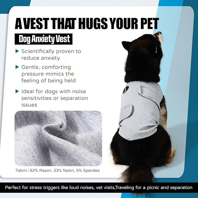 Dog Anxiety Vest Comfort Relief Coat, Dog Anxiety Calming Vest Wrap for Thunderstorm, Travel, Fireworks, Vet Visits, Separation Anxiety Relief for Dogs