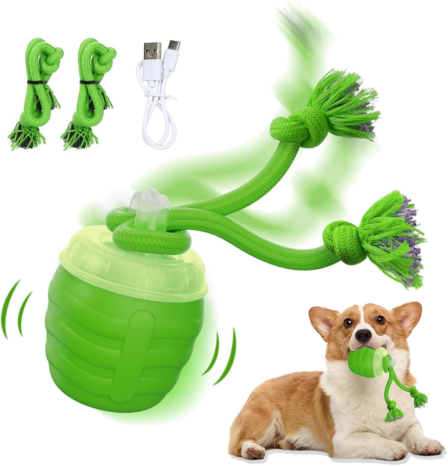 Interactive Dog Toys - [2025 Newly Upgraded] Motion Activated Ball for Small/Medium/Large Dogs, Automatic Moving Dog Toy Wicked Ball for Boredom & Training, Music, USB Rechargeable (Green)