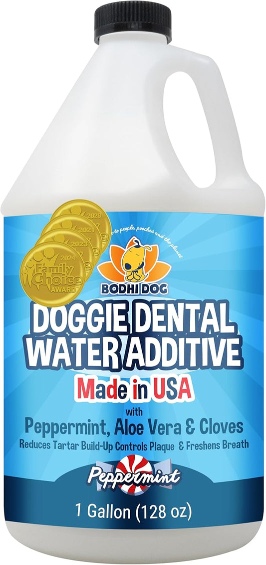 Bodhi Dog Peppermint Dental Water Additive for Dogs & Puppies - Freshens Breath, Reduces Tartar, Promotes Healthy Gums - Oral Care for Teeth & Breath - Supports Clean Mouth - Made in USA (128 Fl Oz)