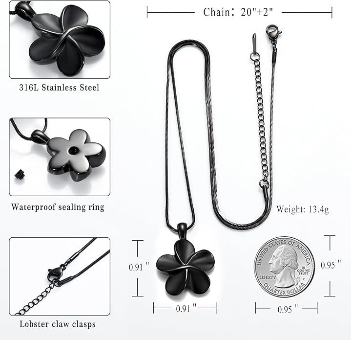 Flower Cremation Ashes Jewelry Cremation Necklace Memorial Locket for Ashes Keepsake Urn Pendants for Women/Men