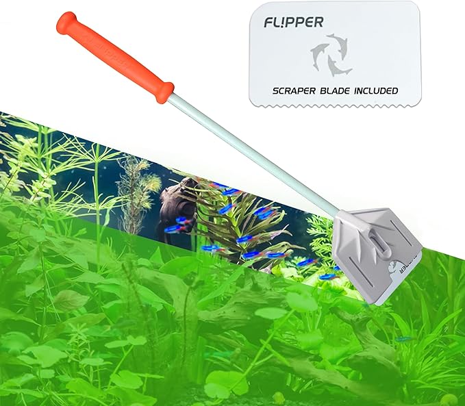 FL!PPER Flipper Platinum Aquarium Algae Scraper | Glass & Acrylic Tank Cleaner with Serrated Blade for Efficient Aquarium Maintenance (18” Rigid Shaft)