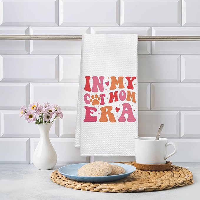 in My Cat Mom Era Kitchen Towels, for Cat Mom Hand Towels for Bathroom Decor, Kitty Kitten Pet Lover Gifts for Women Decor Dish Tea Towels for Kitchen, 16x24 Inch