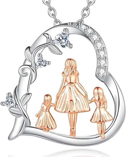EUDORA Sterling Silver Mother Daughter Necklace for Women, Mama Son Daughter Necklace Pendant for Mom and Daughter,Mom Jewelry from Daughter Mother's Day Gift for Mother Daughter Aunt Grandma
