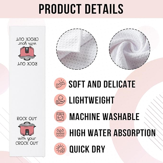 Funny Kitchen Dish Towels Rock Out with Your Crock Out Cleaning Cloth Trendy Hand Towel for Farmhouse Kitchen Decor Sweet Housewarming Gifts Funny Towels Gifts for Women Hostess Friend Chef