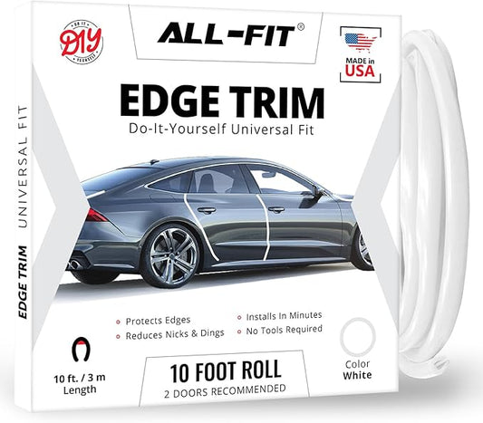 All-Fit Automotive Car Door Edge Protector – Universal DIY Edge Trim to Prevent Scratches & Dings – Flexible Adhesive Molding Trim for Cars, Trucks & SUVs (10 Ft - White)