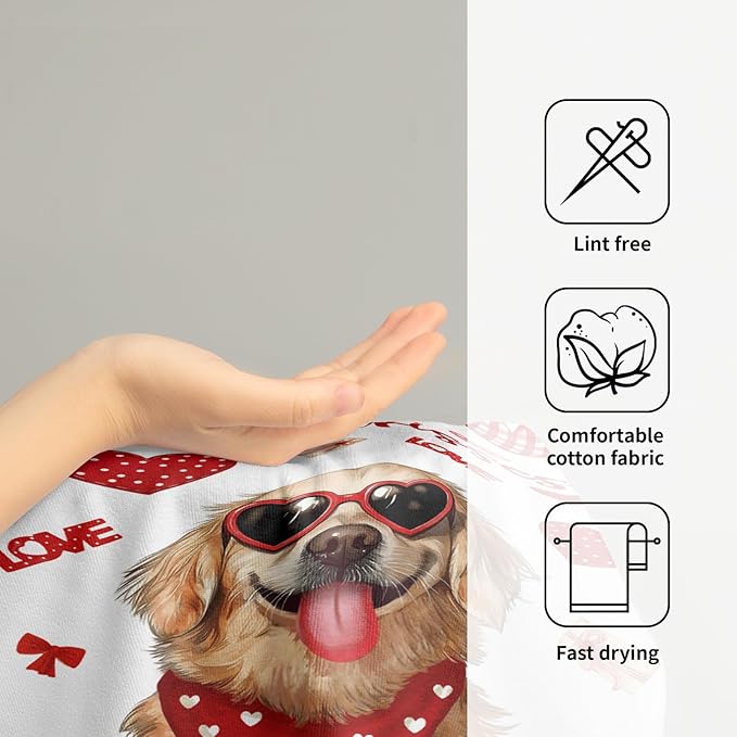 Giwawa Valentine Dog Hand Towels Set of 2 Hugs Kisses Dish Towels Soft Highly Absorbent Fingertip Towel for Home Bathroom Kitchen Hotel Spa