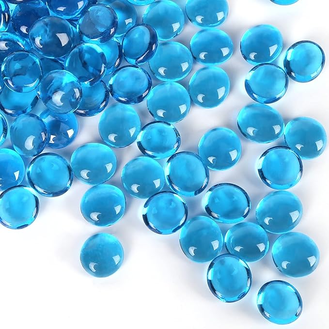 FUTUREPLUSX 1LB Light Blue Flat Glass Marbles, Glass Pebbles Vase Fillers for Centerpieces, Fish Tank for Aquarium Gravel Decor Table Scatter Art Craft