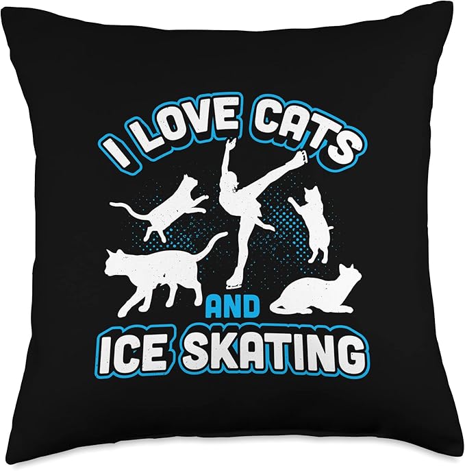 I Love Cats And Ice Skating Figure Skating Throw Pillow